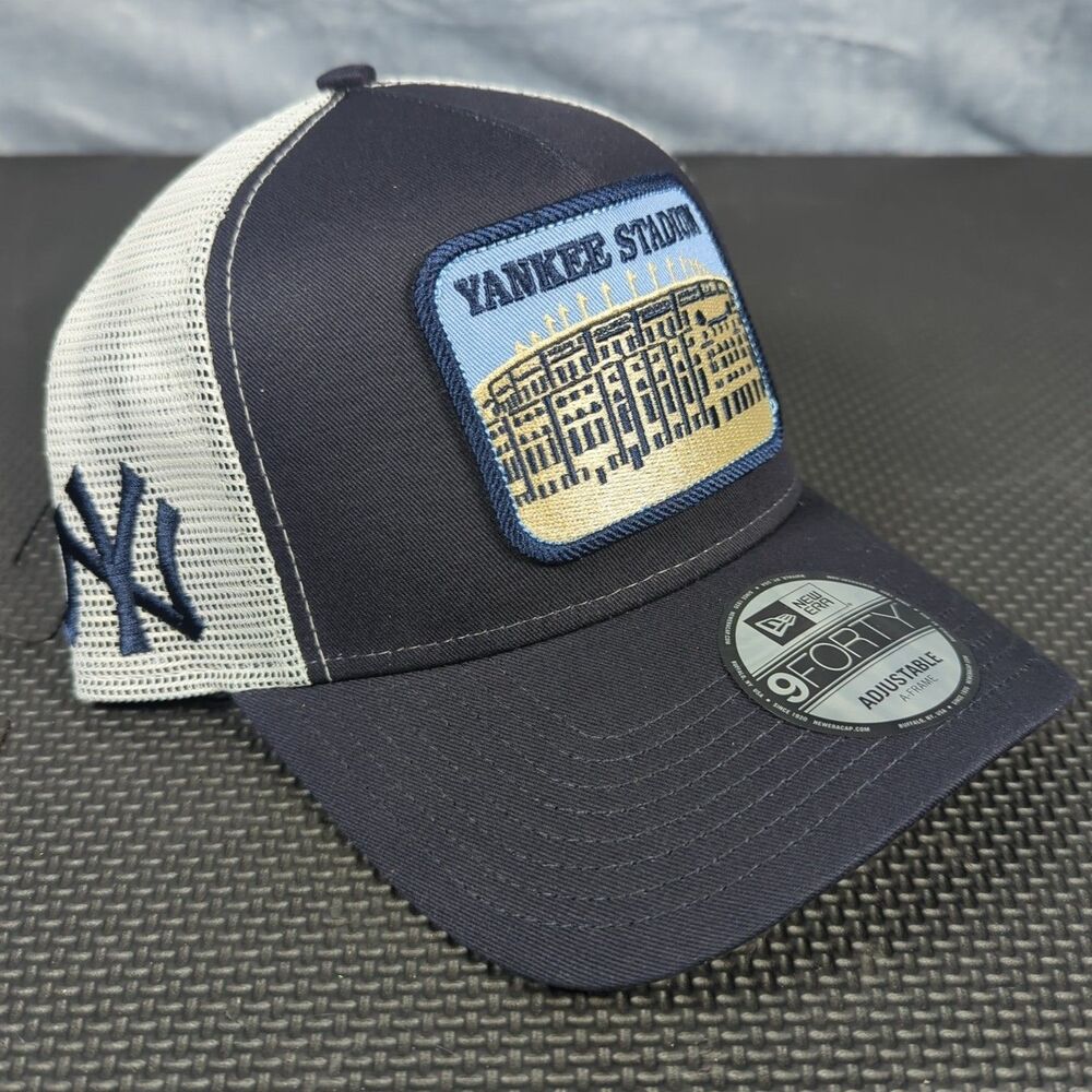 New Era 9FORTY A-Frame NY Yankees Stadium Patch Trucker Snapback Blue Hat Cap